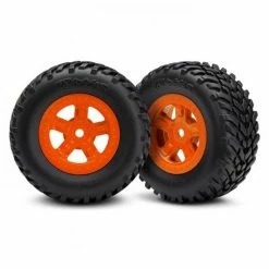 Traxxas Tires And Wheels Assembled Glued (SCT Orange Wheels SCT Off-road Racing Tires)(1 Each Right Left)