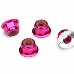 Traxxas Pink-anodized Aluminum 4mm Flanged Serrated Lock Nuts (4)