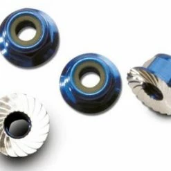 Traxxas Blue-anodized Aluminum 4mm Flanged Serrated Lock Nuts (4)