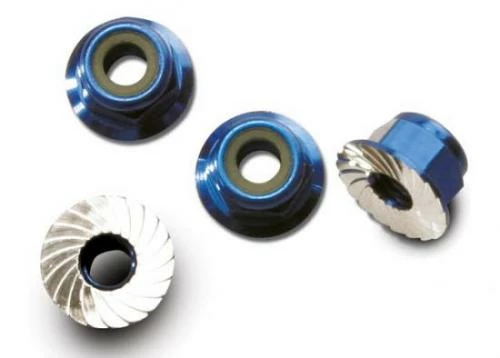 Traxxas Blue-anodized Aluminum 4mm Flanged Serrated Lock Nuts (4)