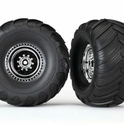 Traxxas Tires Wheels Assembled Glued (chrome Wheels Terra Groove Dual Profile Tires Foam Inserts) (electric Rear) (2)