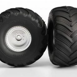 Traxxas Tires Wheels Assembled Glued (satin Chrome Wheels Terra Groove Dual Profile Tires Foam Inserts) (nitro Rear/ Electric Front) (2)