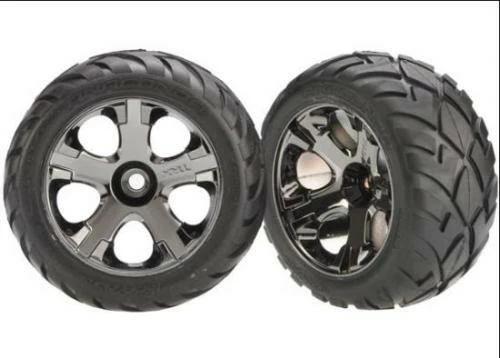 Traxxas Anaconda Tyres Pre-Glued On Black Chrome Nitro Front Wheels (pair)
