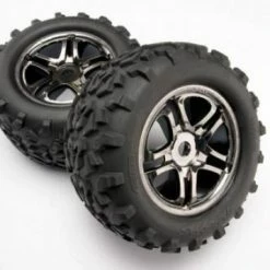 Traxxas Tires Wheels Assembled Glued (SS (Split Spoke) Black Chrome Wheels Maxx Tires (6.3 Outer Diameter) Foam Inserts) (2) (use With 17mm Splined Wheel Hubs Nuts Part 5353X) (fits Maxx/Revo Series) (TSM Rated)