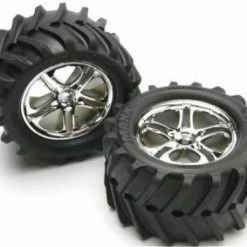 Traxxas Chevron Tyres Pre-Glued On Split Spoke Chrome Wheels (pair)