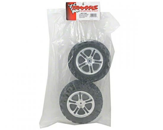 Traxxas Talon Tyres Pre-Glued On Split Spoke Satin Chrome Wheels (pair) - Image 2