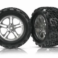 Traxxas Talon Tyres Pre-Glued On Split Spoke Satin Chrome Wheels (pair)