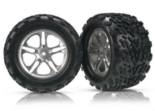 Traxxas Talon Tyres Pre-Glued On Split Spoke Satin Chrome Wheels (pair)