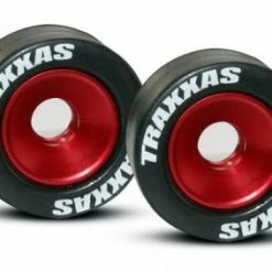 Traxxas Rubber Tires Mounted On Red-Anodized Wheelie Bar Wheels (2)/ 5x8mm Ball Bearings (4)/ Axles (2)