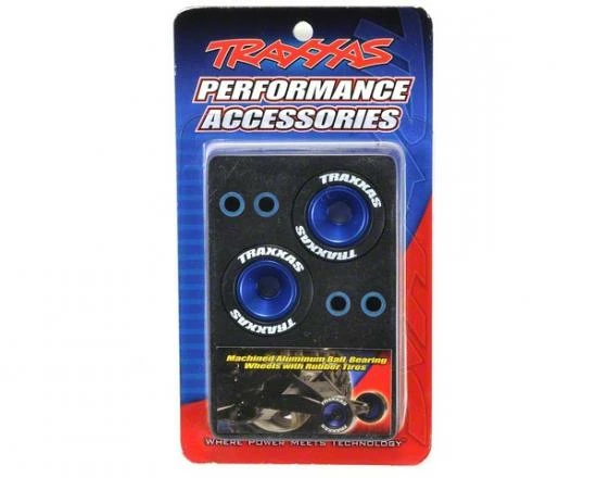 Traxxas Rubber Tires Mounted On Blue-Anodized Wheelie Bar Wheels (2)/ 5x8mm Ball Bearings (4)/ Axles (2) - Image 2