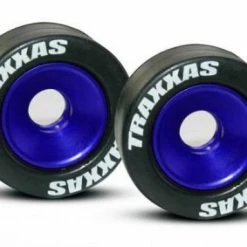 Traxxas Rubber Tires Mounted On Blue-Anodized Wheelie Bar Wheels (2)/ 5x8mm Ball Bearings (4)/ Axles (2)