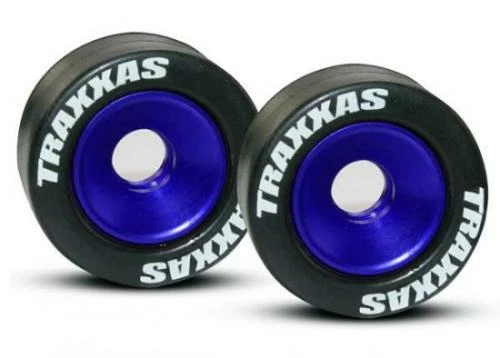 Traxxas Rubber Tires Mounted On Blue-Anodized Wheelie Bar Wheels (2)/ 5x8mm Ball Bearings (4)/ Axles (2)