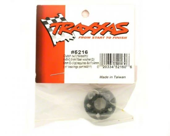 Traxxas Clutch Bell (16-tooth)/5x8x0.5mm Fiber Washer (2)/ 5mm E-clip (requires 5x11x4mm Ball Bearings Part 4611) (1.0 Metric Pitch) - Image 2