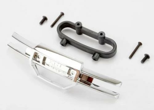 Traxxas Bumper Front (chrome)/ Bumper Mount Front/ 4x10mm BCS (2)/ 3x25mm BCS (2)