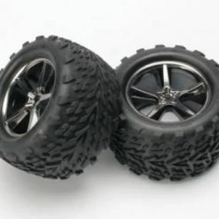 Traxxas Talon Tyres Pre-Glued On Black Gemini Chrome Wheels - Pair
