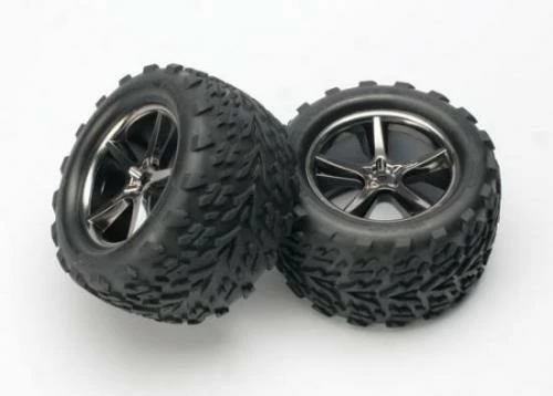 Traxxas Talon Tyres Pre-Glued On Black Gemini Chrome Wheels - Pair