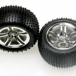 Traxxas Alias Tires Twin-Spoke Chrome Wheels Foam Inserts (assembled And Glued) (nitro Rear) (2)