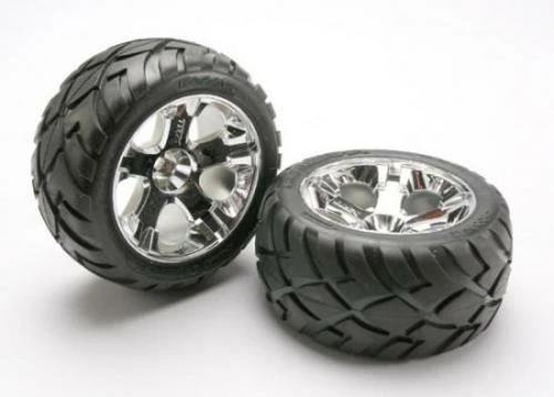 Traxxas Anaconda Tyres Pre Glued On All Star Chrome Wheels - 12mm Hex (Nitro Rear/Elec Front) ** CLEARANCE **