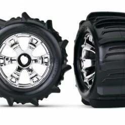 Traxxas Revo/MAXX Paddle Tyres Assembled On Geode Chrome 17mm Splined Hex Wheels - 1 Pair ** CLEARANCE **