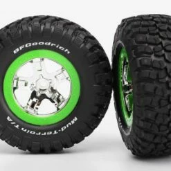 Traxxas Tires Wheels Assembled Glued (SCT Chrome Green Beadlock Wheel BFGoodrich Mud-Terrain T/A KM2 Tire Foam Inserts) (2) (2WD Front Only)