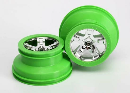 Traxxas Wheels SCT Chrome Green Beadlock Style Dual Profile (2.2 Outer 3.0 Inner) (2) (2WD Front Only)