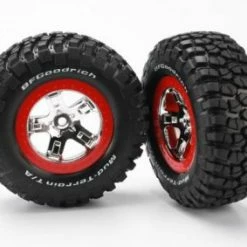 Traxxas Tires Wheels Assembled Glued (SCT Chrome Red Beadlock Style Wheels BFGoodrich Mud-Terrain T/A KM2 Tires Foam Inserts) (2)(4WD Front/rear 2WD Rear Only)