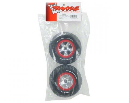 Traxxas Tires Wheels Assembled Glued (SCT Chrome Red Beadlock Style Wheels BFGoodrich Mud-Terrain T/A KM2 Tires Foam Inserts) (2) (2WD Front) - Image 2