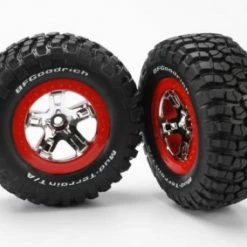 Traxxas Tires Wheels Assembled Glued (SCT Chrome Red Beadlock Style Wheels BFGoodrich Mud-Terrain T/A KM2 Tires Foam Inserts) (2) (2WD Front)