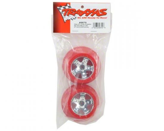 Traxxas Short Course Chrome SCT Wheels - Red Beadlock - 12mm Hex (2) (2WD Front) - Image 2