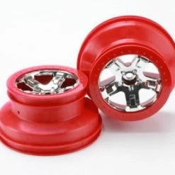Traxxas Short Course Chrome SCT Wheels - Red Beadlock - 12mm Hex (2) (2WD Front)