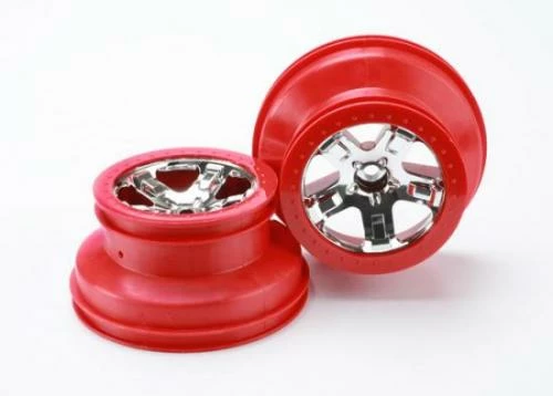 Traxxas Short Course Chrome SCT Wheels - Red Beadlock - 12mm Hex (2) (2WD Front)