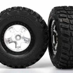 Traxxas Tires Wheels Assembled Glued (SCT Satin Chrome Beadlock Style Wheels Kumho Tires Foam Inserts) (2) (4WD Front/rear 2WD Rear Only)