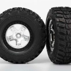 Traxxas Tires Wheels Assembled Glued (SCT Satin Chrome Black Beadlock Style Wheels Kumho Tires Foam Inserts) (2) (4WD Front/rear 2WD Rear Only)
