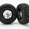 Traxxas Tires Wheels Assembled Glued (S1 Ultra-soft Off-road Racing Compound) (SCT Split-Spoke Satin Chrome Black Beadlock Style Wheels Kumho Tires Foam Inserts) (2) (2WD Front)