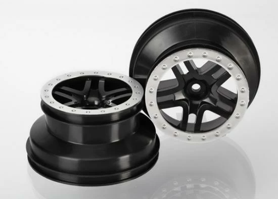 Traxxas Wheels SCT Split-Spoke Black Satin Chrome Beadlock Style Dual Profile (2.2 Outer 3.0 Inner) (4WD F/r 2WD Rear) (2)