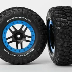 Traxxas Tire Wheel Assy Glued (SCT Split-Spoke Black Blue Beadlock Wheels BFGoodrich Mud-Terrain T/A KM2 Tires Inserts) (2) (2WD Front)