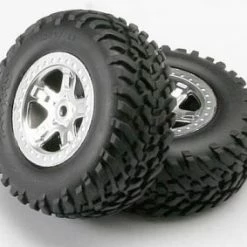 Traxxas SCT Tyres Mounted On SCT Chome/Chrome Beadlock Wheels - 14mm Hex (2)