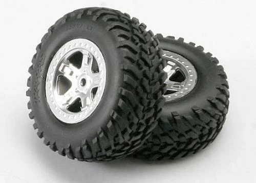 Traxxas SCT Tyres Mounted On SCT Chome/Chrome Beadlock Wheels - 14mm Hex (2)