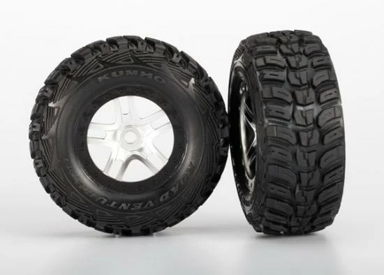 Traxxas Tires Wheels Assembled Glued (S1 Ultra-solft Off-road Racing Compound) (SCT Split-Spoke Satin Chrome Black Beadlock Style Wheels Dual Profile (2.2 Outer 3.0 Inner) Kumho Tires Foam Inserts) (2) (front/rear)