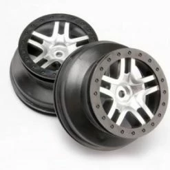 Traxxas Short Course Satin Chrome SS Wheels - Black Beadlock - 12mm Hex (2)