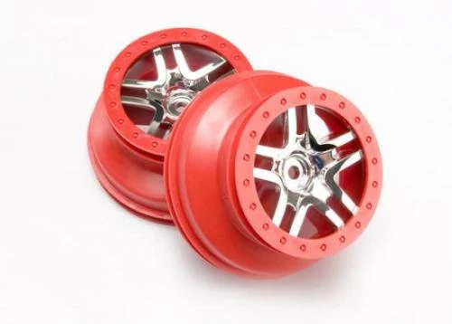 Traxxas Short Course Chrome SS Wheels - Red Beadlock - 12mm Hex (2)