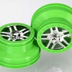 Traxxas Wheels SCT Split-Spoke Chrome Green Beadlock Style Dual Profile (2.2 Outer 3.0 Inner) (4WD Front/rear 2WD Rear) (2) ** CLEARANCE **