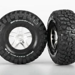 Traxxas Tires Wheels Assembled Glued (S1 Ultra-soft Off-road Racing Compound) (SCT Split-Spoke Satin Chrome Black Beadlock Style Wheels BFG Mud-Terrain Tires Foam Inserts) (2) (4WD Front/rear 2WD Rear Only)