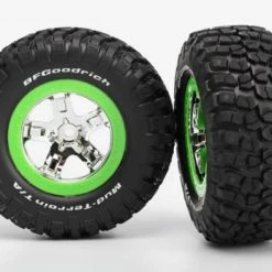 Traxxas Tires Wheels Assembled Glued (SCT Chrome Green Beadlock Wheel BFGoodrich Mud-Terrain T/A KM2 Tire Foam Inserts) (2) (4WD Front/rear 2WD Rear Only)