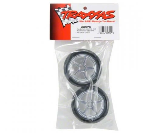 Traxxas Tires Wheels Assembled Glued (5-spoke Chrome Wheels Tires Foam Inserts) (front) (2) - Image 2