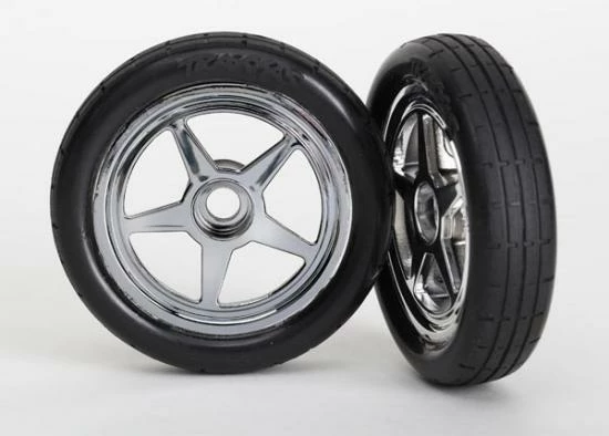 Traxxas Tires Wheels Assembled Glued (5-spoke Chrome Wheels Tires Foam Inserts) (front) (2)