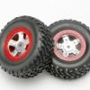 Traxxas Tires And Wheels Assembled Glued (SCT Satin Chrome Wheels Red Beadlock Style SCT Off-road Racing Tires Foam Inserts) (1 Each Right Left)