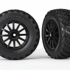 Traxxas Tires Wheels Assembled Glued (black Wheels Gravel Pattern Tires Foam Inserts) (2) (TSM Rated)