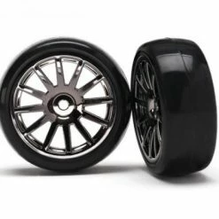 Traxxas 12-Sp Blk Wheels - Slick Tires