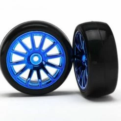 Traxxas 12-Sp Blue Wheels - Slick Tires